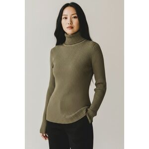 Vintage Y2K Express Ribbed Knit Turtleneck‎ Sweater Women M Pure Cotton
